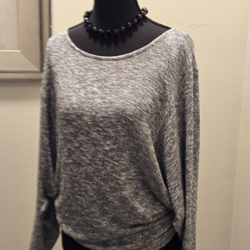 Bebe Silver Gray Crew Neck Sweater Relaxed Fit